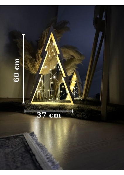 Yılbaşı Işıklı Dekor Çam Ağacı Dekoratif Ahşap Lambader