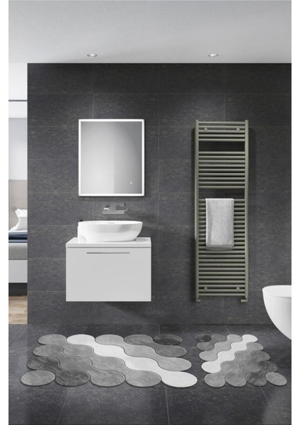 Florya Lazer Kesim Banyo 2'li Klozet Takımı, Kaymaz Taban, 50x60, Gri