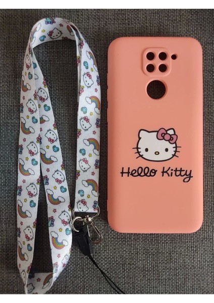 Xiaomi Redmi Note 9 Uyumlu Hello Kitty Tasarım Telefon Boyun Askılı Set Kılıf