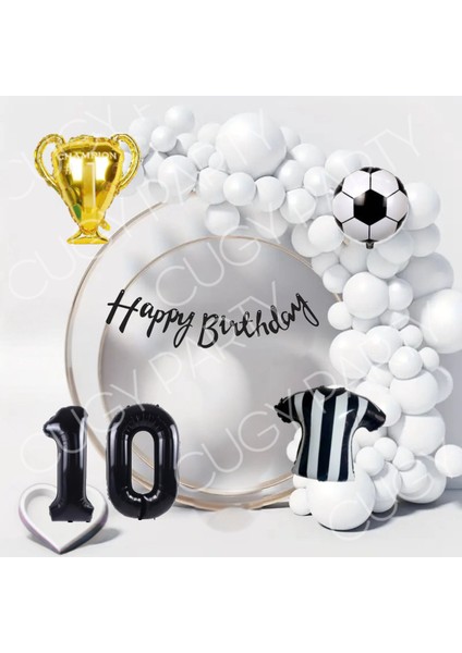 Erkek Doğum Günü Süsü Parti Seti Beşikdaş Formalı Kupalı Beyaz Balon Zinciri Seti