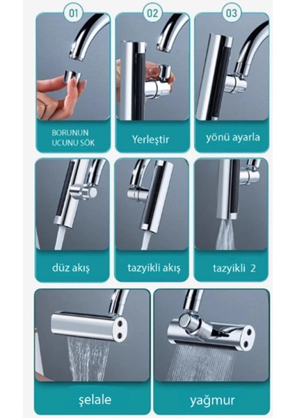 Krom Tasarruflu 4 Modlu Şelale Ayarlanabilir Musluk Başlığı Mutfak Eviye Bataryası Lavabo Bataryası fiyatları