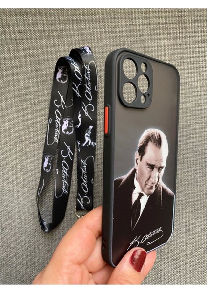 iPhone 12 Pro Mustafa Kemal Atatürk Tasarım Telefon Boyun Askılı Set Kılıf