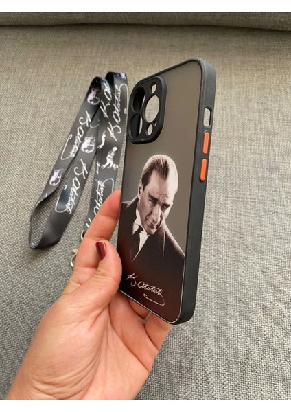 iPhone 13 Pro Uyumlu Mustafa Kemal Atatürk Tasarım Telefon Boyun Askılı Set Kılıf