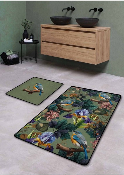 Yıkanabilir Ekvatör Desenli Banyo Paspası, Kaymaz Taban, 2’li Set, 60x100 ve 50x60 cm