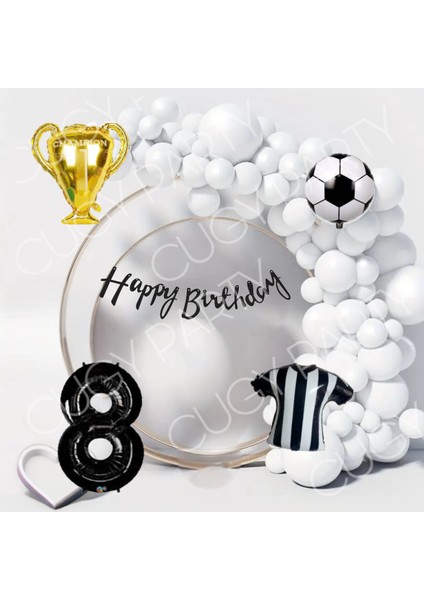 Erkek Doğum Günü Süsü Parti Seti Beşikdaş Formalı Kupalı Beyaz Balon Zinciri Seti
