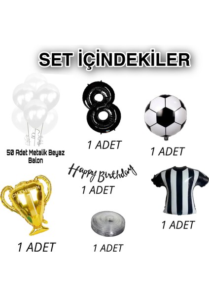 Erkek Doğum Günü Süsü Parti Seti Beşikdaş Formalı Kupalı Beyaz Balon Zinciri Seti fiyatları