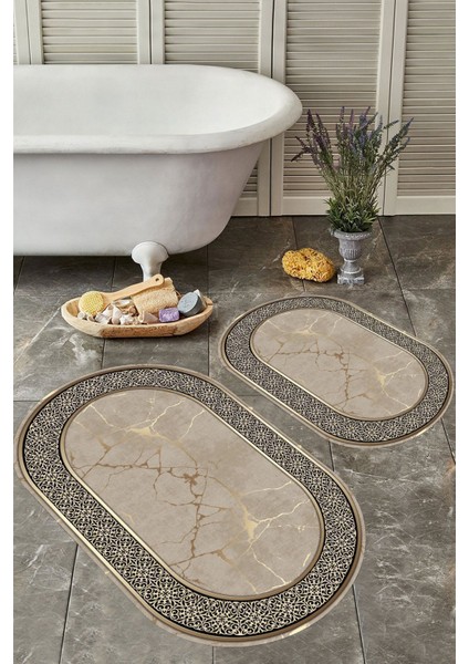 Tekno Trust Kaymaz Taban Yıkabilir Toz Leke Tutmaz 2li Set Klozet Oval Banyo Paspas Takımı