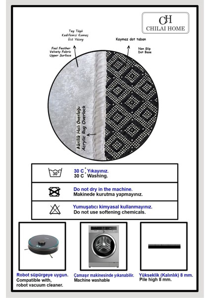 Tekno Trust Circle Gri 2'Li Set Banyo Halısı Djt Yıkanabilir Kaymaz Taban Paspas Klozet Takımı