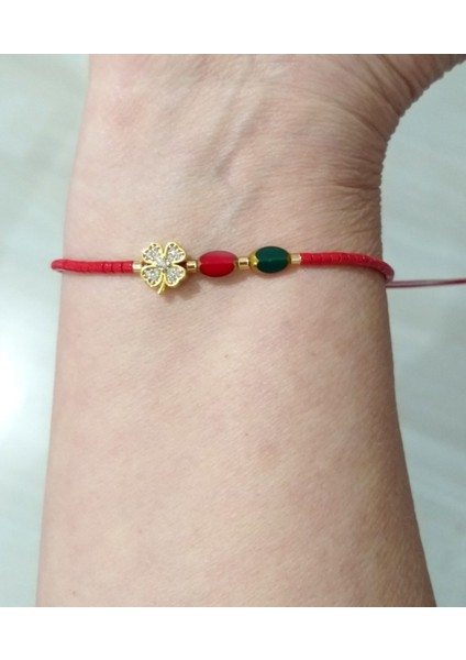 Zirkon Taşlı Yonca Çek Cam ve Miyuki Boncuklu Yılbaşı Bileklik modelleri