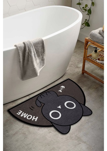 Tekno Trust Yıkanabilir Siyah Kedili Banyo Halısı Paspas Klozet Tek Parça Oval 80x100 Dc-8037