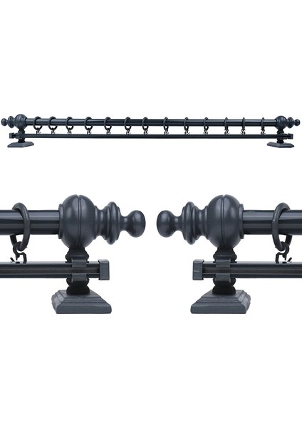 Rustik Antrasit Tek Raylı Ahşap Rustik Perde Askısı Ve Alüminyum Rustik Borusu 150 Cm