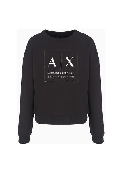 Kadın Logo Baskılı Bisiklet Yaka Sweatshirt - Siyah