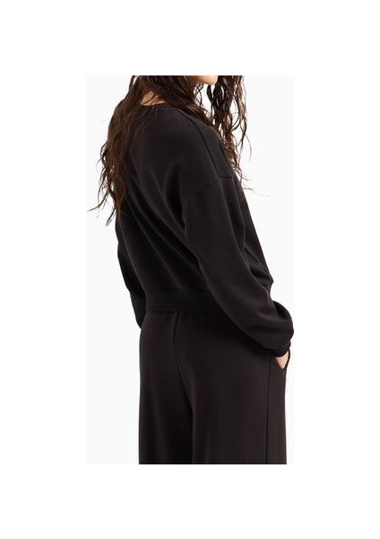 Kadın Logo Baskılı Bisiklet Yaka Sweatshirt - Siyah