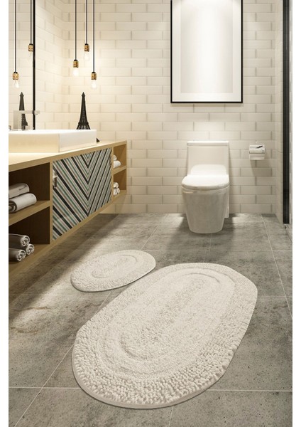 Tekno Trust Macoroni Kemık 2'Li Set Banyo Halısı Yıkanabilir, Kaymaz Taban Cotton