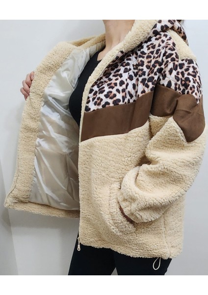 Yeni Sezon Leopar Desenli Cepli Peluş Mont modelleri