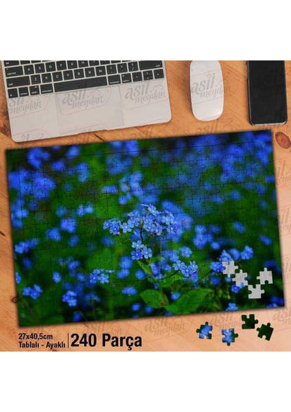 Asil Hobi Beni Unutma Çiçeği - Mavi Çiçek - Kır Yapboz -Ayak Destekli Çerçeveli 240 Parça Puzzle