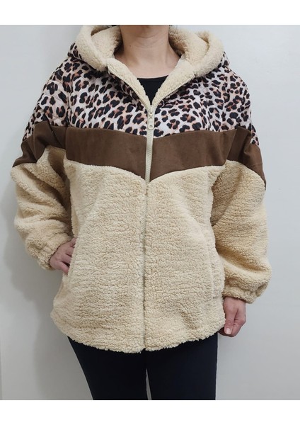 Arzu Has Butik Yeni Sezon Leopar Desenli Cepli Peluş Mont