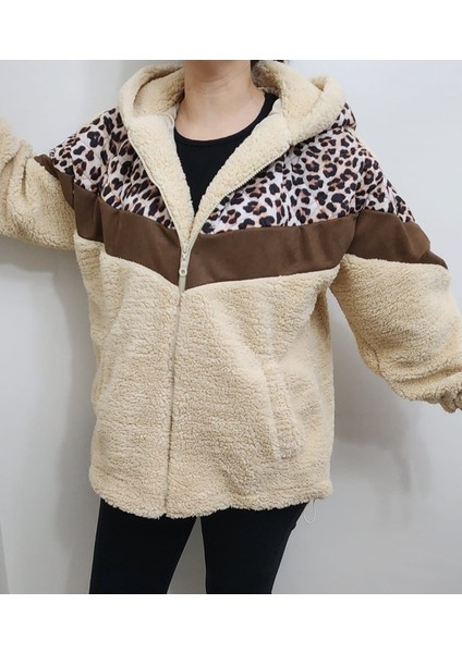 Arzu Has Butik Yeni Sezon Leopar Desenli Cepli Peluş Mont