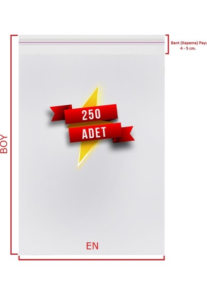 6X10+5 Cm. (6*15) 250 Adet - Şeffaf Bantlı Yapışkanlı Opp Jelatin Poşet