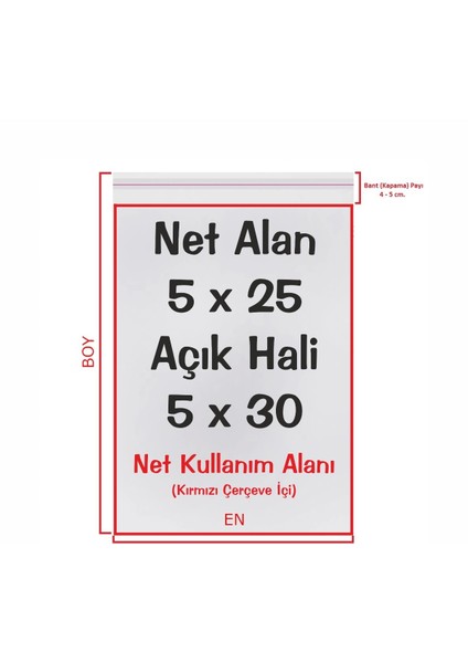 5X25+5 Cm. (5*30) 250 Adet - Şeffaf Bantlı Yapışkanlı Opp Jelatin Poşet