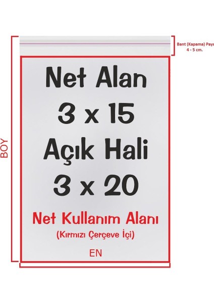 3X15+5 Cm. (3*20) 250 Adet - Şeffaf Bantlı Yapışkanlı Opp Jelatin Poşet