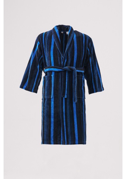 Yumuşak ve sıcak %100 pamuk erkek bornoz, lacivert, tek parça, yüksek kalite