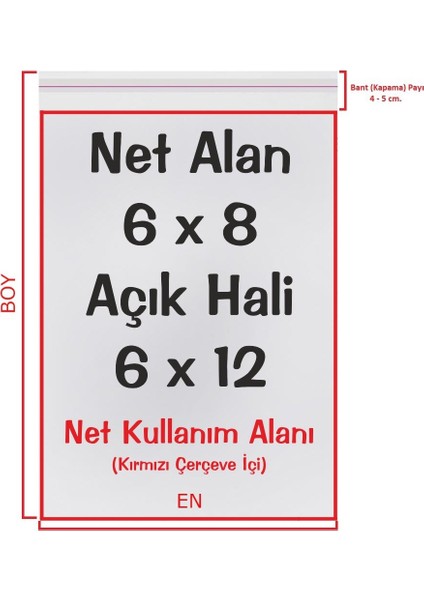 6x8+4 Cm. (6*12) 250 Adet - Şeffaf Bantlı Yapışkanlı Opp Jelatin Poşet