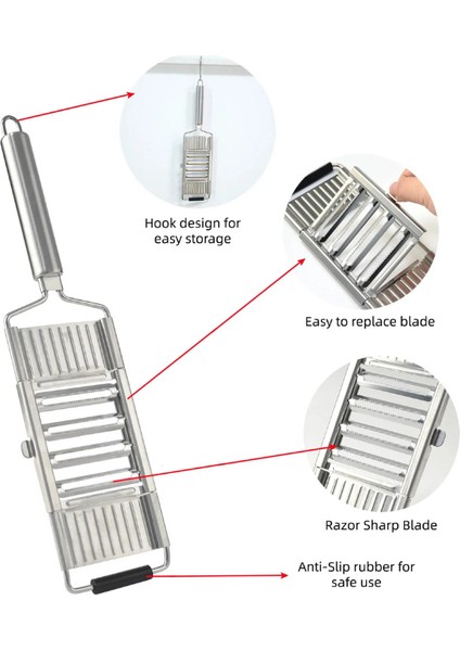 Marıya Home Manual Sebze Dilimleme Saplı Chef Taşınabilir Paslanmaz Çelik 3 Başlıklı Jülyen Kesici Dilimle Rende fırsatları