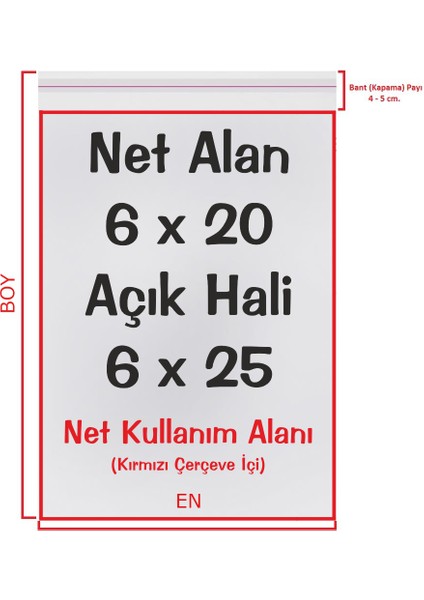 6X20+5 Cm. (6*25) 250 Adet - Şeffaf Bantlı Yapışkanlı Opp Jelatin Poşet