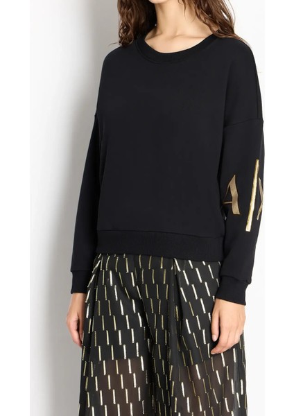 Kadın Bisiklet Yaka Sweatshirt-Siyah