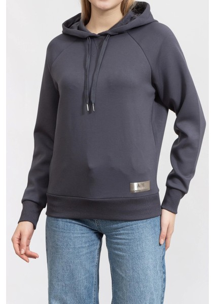 Kadın Felpa Kapüşonlu Sweatshirt-Antrasit