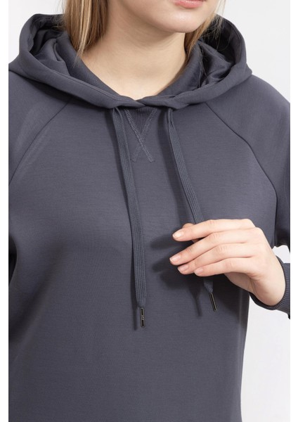 Kadın Felpa Kapüşonlu Sweatshirt-Antrasit fırsatları