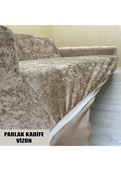 Parlak Kadife Kumaş 2 Adet Üçlü & Çekyat- 2 Adet Tekli Set Koltuk Kılıfı