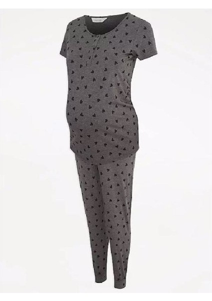 Hamile Kalp Desenli Esnek Kumaş Pijama Takım fırsatları