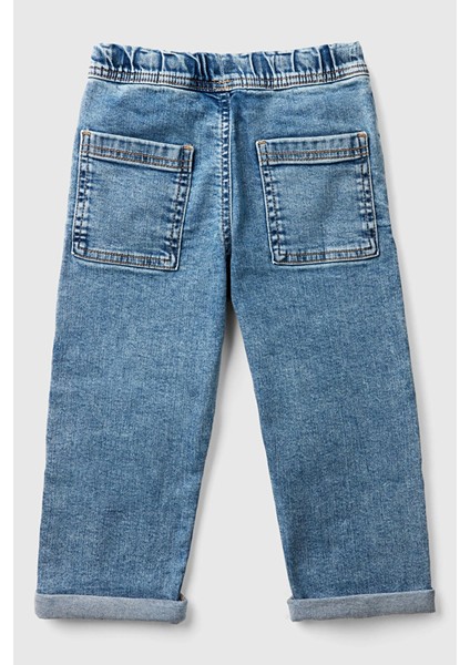 Erkek Çocuk Denim Beli Lastikli Büzgü Ipli Kıvrık Paça Denim Pantolon - Mavi fiyatları