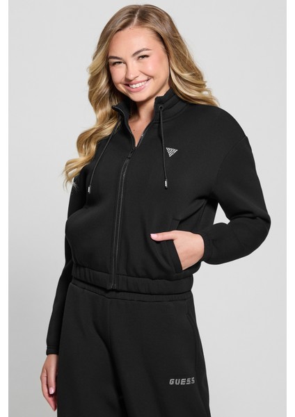 Kadın Fermuarlı Sweatshirt - Siyah