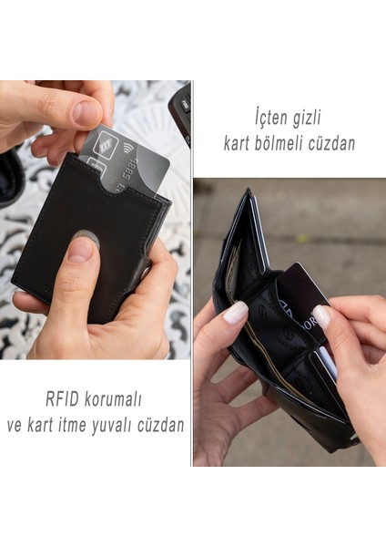 Valencia Siyah Kartlık Hakiki Deri Cüzdan Unisex Kadın Erkek Rfid Korumalı