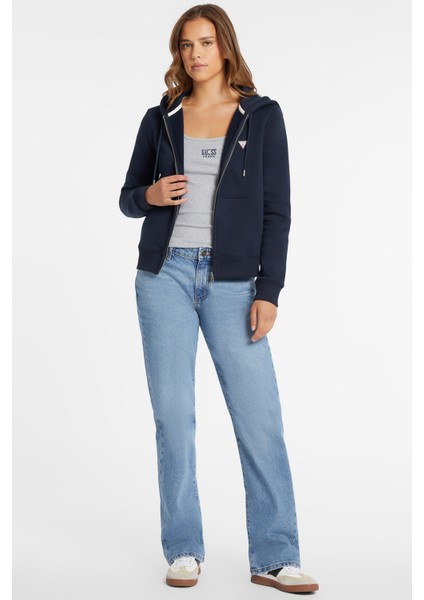 Kadın Fermuarlı Sweatshirt - Lacivert fırsatları