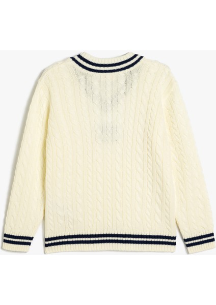 Triko Kazak Örgü Detaylı V Yaka Uzun Kollu fiyatları