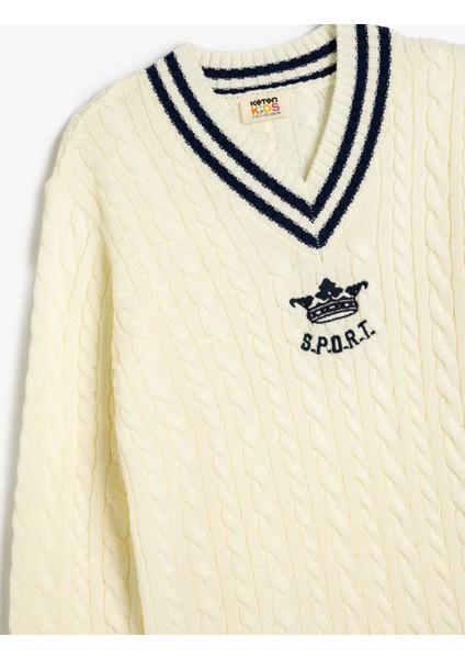 Triko Kazak Örgü Detaylı V Yaka Uzun Kollu modelleri