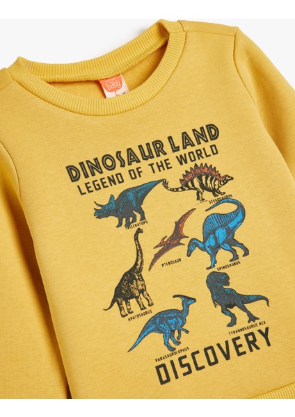 Dinozor Baskılı Uzun Kollu Pamuklu Sweatshirt Şardonlu modelleri