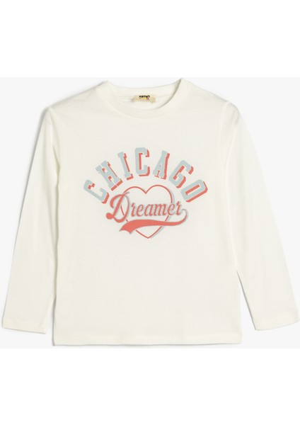 Tişört Şehir Baskılı Uzun Kollu Bisiklet Yaka Pamuklu