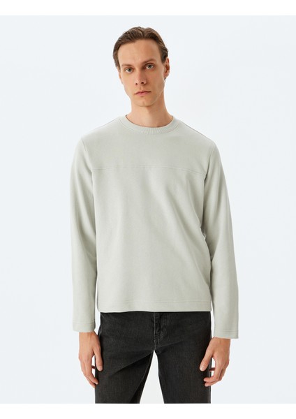 Bisiklet Yaka Uzun Kollu Pamuk Karışımlı Dikiş Detaylı Basic Sweatshirt modelleri