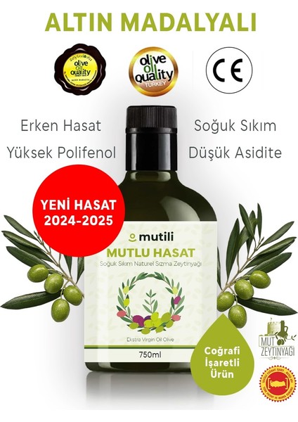 Soğuk Sıkım Zeytinyağı 750 ml Yeni Sezon Zeytinyağı Mut Zeytinyağı Mutlu Hasat