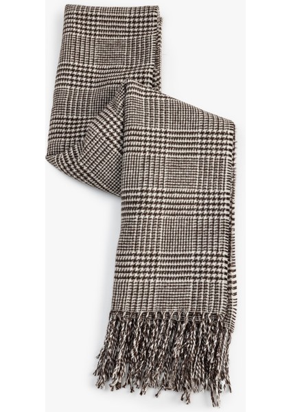 Ekoseli Püsküllü Uzun Atkı