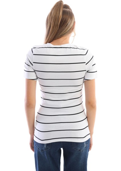 Hamile Çizgili Pamuklu Esnek Kumaş T-Shirt fırsatları