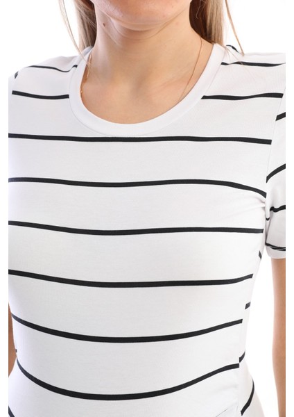 Hamile Çizgili Pamuklu Esnek Kumaş T-Shirt