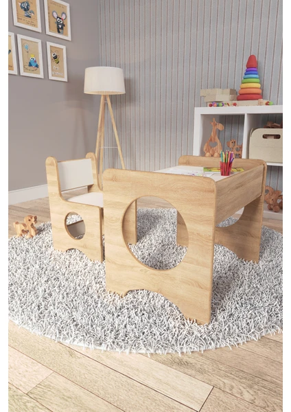 Zeo Wood Design Montessori Çocuk Oyun & Aktivite & Çalışma Masa ve Sandalyesi