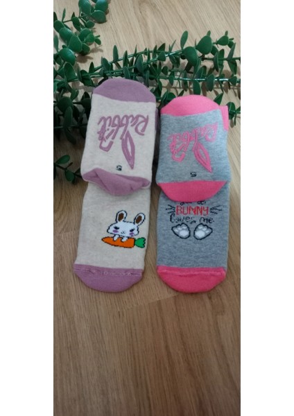2'li Terra Desen Kız Havlu Kaydırmaz Taban Bebe Soket Çorap