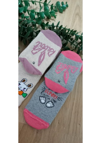 2'li Terra Desen Kız Havlu Kaydırmaz Taban Bebe Soket Çorap